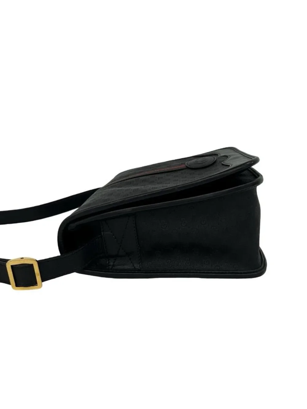 Gucci Vintage Sherry Line Micro GG Logo Leather Shoulder Bag Pochette Black